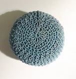 Handmade Round Knitted Pouf | Aquamarine | 50x35cm