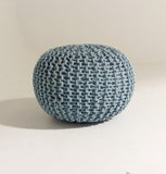 Handmade Round Knitted Pouf | Blue Tint | 50x35cm