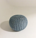 Handmade Round Knitted Pouf | Blue Tint | 50x35cm