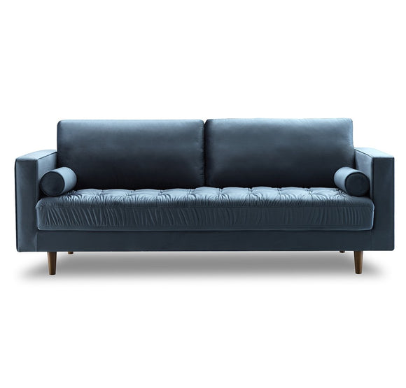 Bente Tufted Velvet 3-Seater Sofa - Light Blue