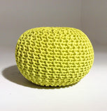 Handmade Round Knitted Pouf | Sunny Lime | 50x35cm